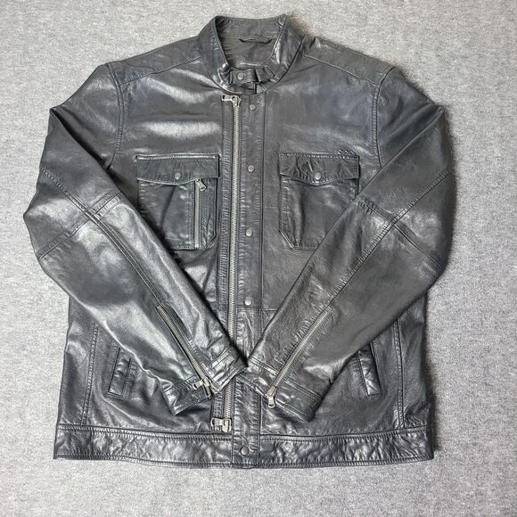 John Varvatos USA Stars Men's Jacket Size L  Black Sheep Skin Washed Leather - Picture 1 of 15